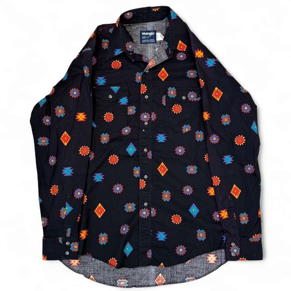 Vintage Wrangler Button Up Aztec AOP Shirt Men's Size XL Western Cowboy 90s